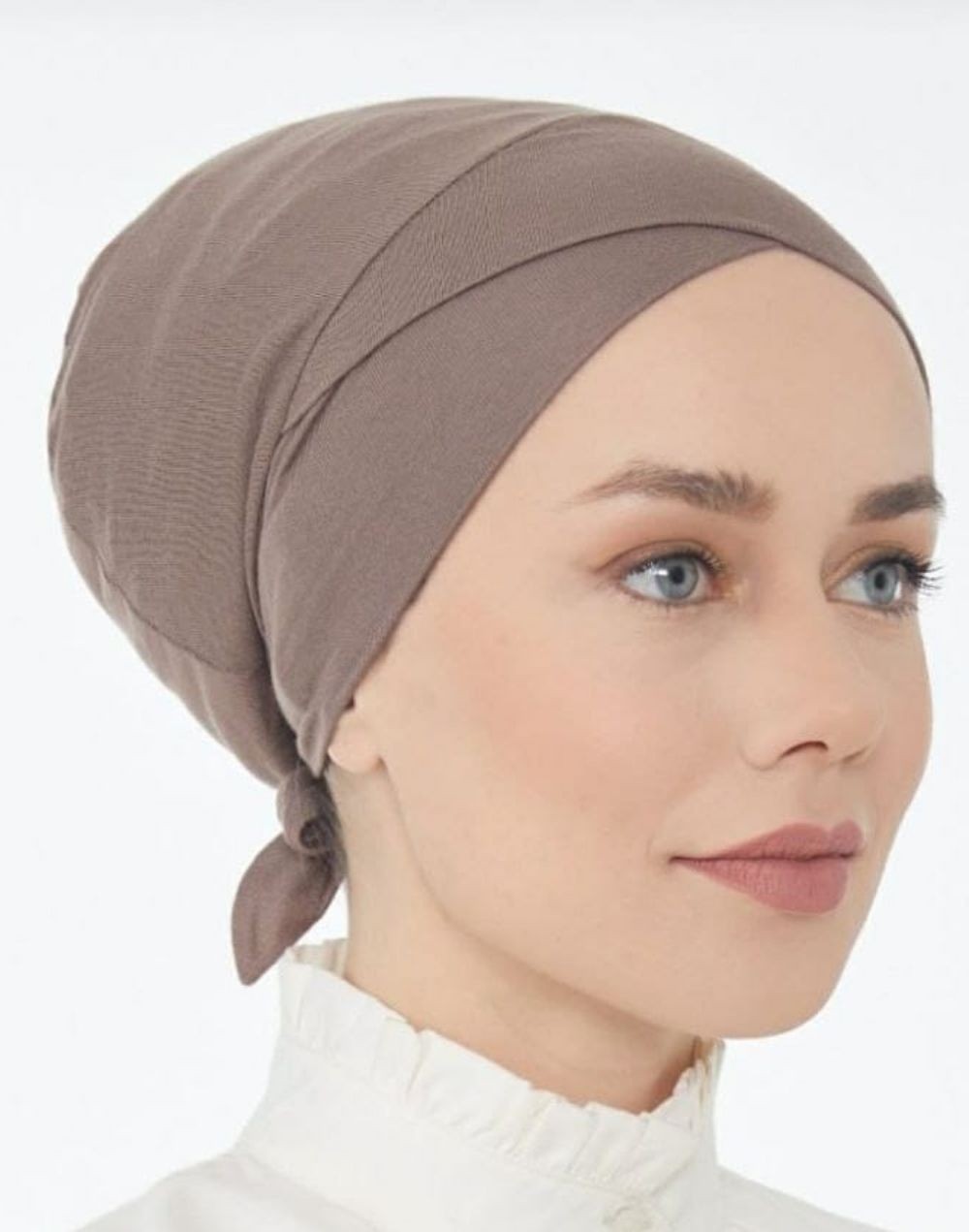 Bonnet-sous hijab croisé à nouer - Couleur : Blanc